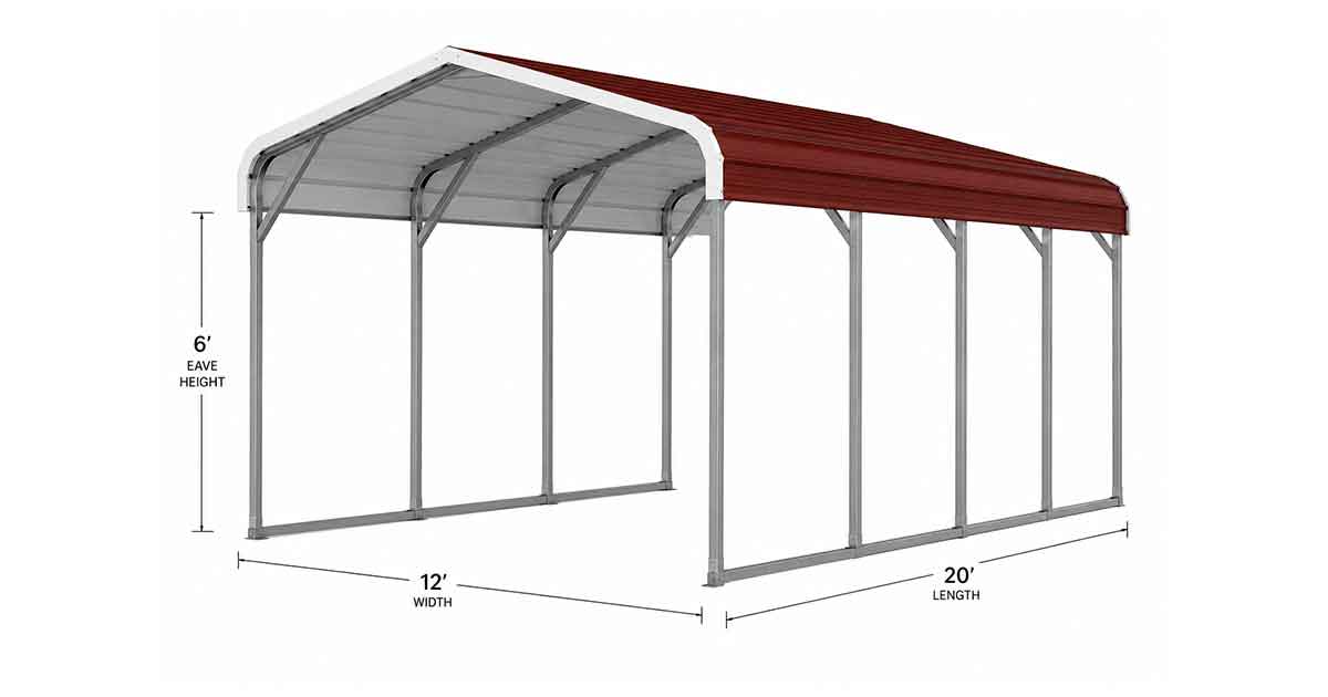 12 x 20 x 6 Standard Open Carport